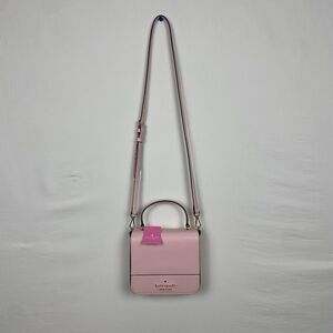 Kate Spade New York Pink Saffiano Leather Logo Lined Crossbody Handbag NEW